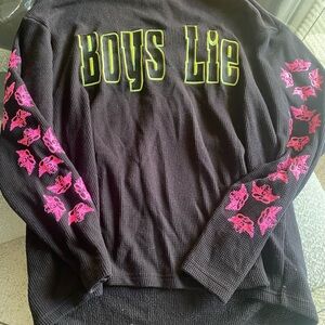 Boys Lie Black and Pink Crewneck Sweater with Floral Design